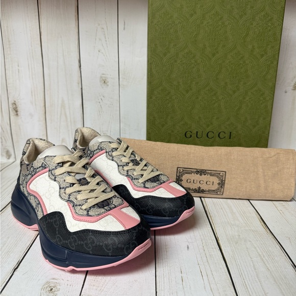 Gucci GG Supreme Monogram Mix Monogram Rhyton Sneakers Multicolor Sz 35.5 / 5.5 - Picture 1 of 14